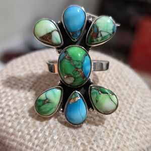 Peacock Turquoise And Silver Ring